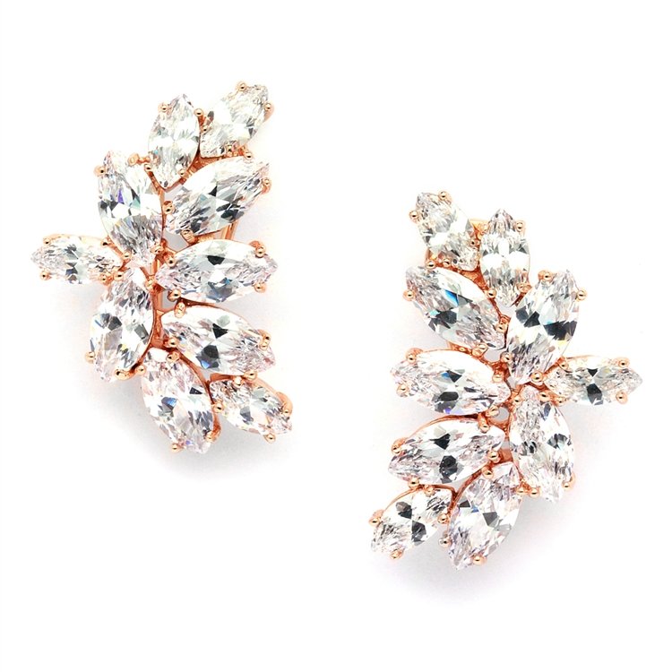 14k Rose Gold CZ Cluster Stud Earrings