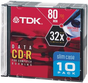 TDK CDR80M10 80-MIN/700 MB DATA CD-R IN SLIM JEWEL CASES (10 PK)
