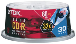 TDK CDR80CB30 80-MIN/700 MB 32X DATA CD-R IN BULK PACKS (30-CT SPINDLE)