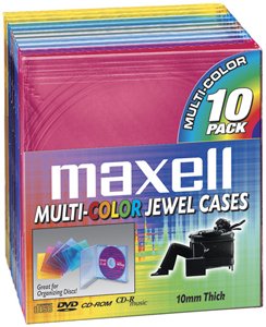 MAXELL 190072 CD/DVD Jewel Cases (10-pk 10mm Standard - Colors)
