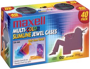 MAXELL 190076 CD/DVD Jewel Cases (40-pk Slim Colors)