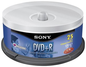 SONY 25DPR47LS4 4.7 GB WRITE ONCE DVD+R SPINDLE (25 PK)