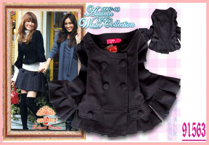 New Japan Elegant Double Breasted Coat Black L