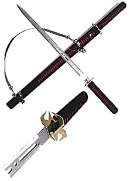 37" RED & BLACK DOUBLE EDGED NINJA SWORD