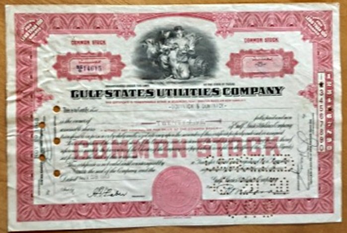 Gulf States Utilities Company vintage stock certificate