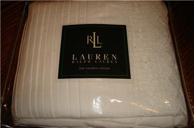 Ralph Lauren Summer Cottage Fabric Shower Curtain White Eyelet