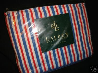 Ralph Lauren American Summer King Flat Sheet Red White Blue Stripe Fabric