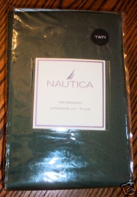Nautica Andover Twin Bedskirt Olive Green with Navy Trim Tailored