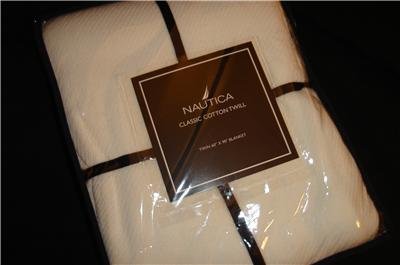 NAUTICA Classic Twill Cotton TWIN Blanket WHITE