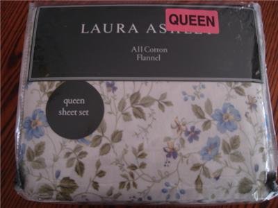 Laura Ashley Spring Bloom Flannel Queen Sheet Set Green Blue Floral