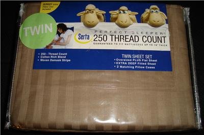 Serta Perfect Sleeper Brown Twin Sheet Set Damask Stripe Deep Fitted 18"