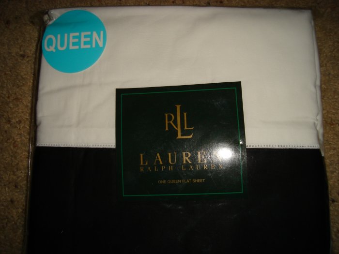 Ralph Lauren Wiltshire Wentworth White Black Cuff Queen Flat Sheet