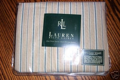 Ralph Lauren Bucks County Twin Fitted Sheet Green Tan Stripe