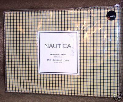 Nautica Tattersall Yellow Twin Fitted Sheet Yellow Navy Check