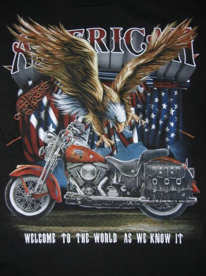 NWT American Bald Eagle Motorcycle Men Shirt size L chopper