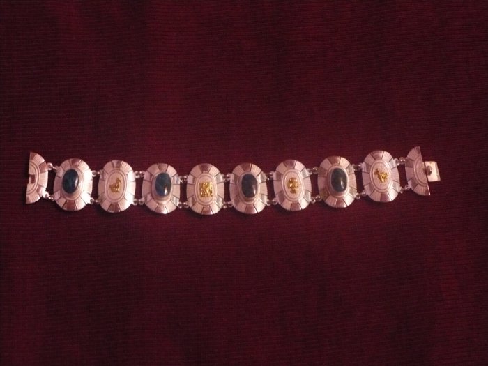 Handmade Sterling Silver Bracelet with Inca Motifs and Semi-precious Stones