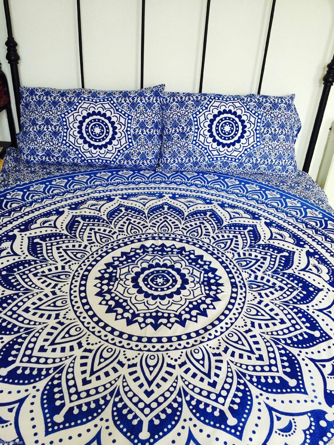 New Indian Blue Ombre Mandala Hippie Bohemian Double 2 Pillow Cover Wall Hanging