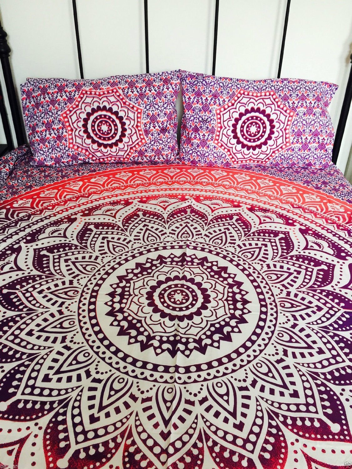 New Indian Purple Ombre Mandala Hippie Bohemian Double 2 Pillow Cover Wall Hanging