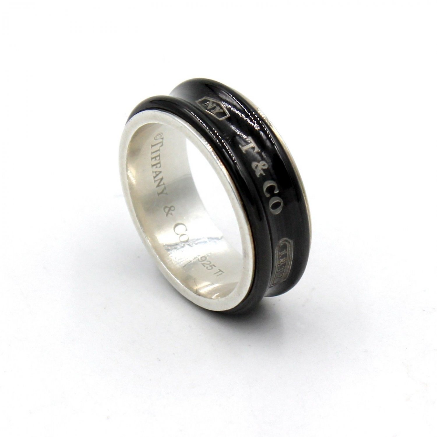 Tiffany & Co. 1837 7mm Band Ring in Titanium and 925 Sterling Silver Size 10