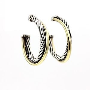 David Yurman Oval Crossover Hoop Earrings in 18k Gold and Sterling Silver