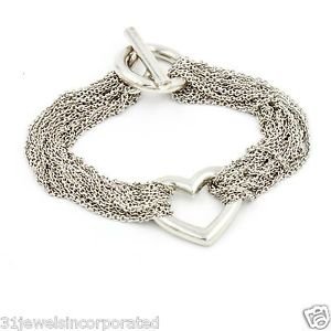 Tiffany & Co. Heart Multi Strand Toggle Bracelet in 925 Sterling Silver 7.5"