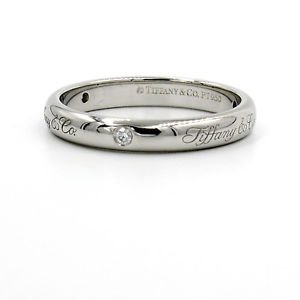 Tiffany & Co Notes 3mm Band Ring in 950 Platinum with 3 Diamonds, Size 6