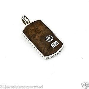 David Yurman Wood Inlay Dog Tag Pendant in 925 Sterling Silver