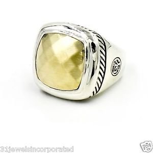 David Yurman 17mm Faceted Gold Albion Ring in Sterling Silver & 18k Gold Size 6