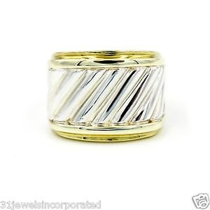 David Yurman Cable Classics Cigar Band Ring 14k Yellow Gold & Sterling Silver