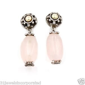 John Hardy Rose Quartz Drop Dangle Earrings in 18k Yellow Gold & Sterling Silver