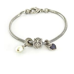 Judith Ripka Sterling Snake Chain Charm Bracelet with 3 Charms 7.5" J261200