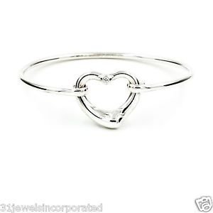 Tiffany & Co. Elsa Peretti Open Heart Bangle Sterling Silver with Diamond, 6.25"