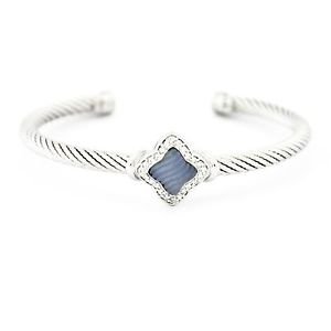 David Yurman Quatrefoil Chalcedony & Diamonds 5mm Bracelet 18k Solid White Gold