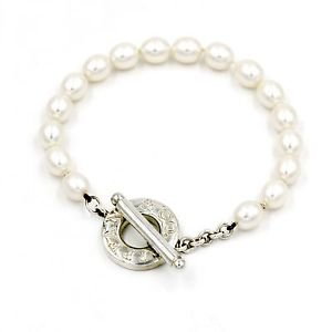 Tiffany & Co. Pearl Toggle Clasp Bracelet in 925 Sterling Silver, Length 8.25"