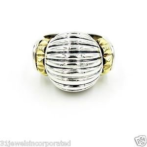 Lagos Caviar Fluted Dome Ring in 18k Yellow Gold & 925 Sterling Silver, Size 6.5