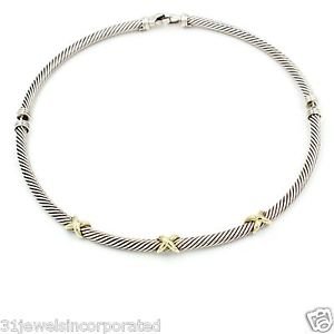 David Yurman Cable Classics X Choker Necklace Sterling Silver & 14k Gold, 15.5"