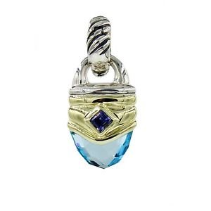 David Yurman Blue Topaz Renaissance Enhancer Pendant 14k Gold & Sterling Silver