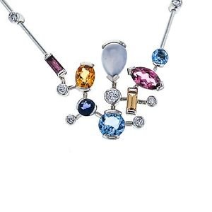 Cartier Meli Melo Necklace White Gold Diamond Moonstone Tourmaline Iolite 18"