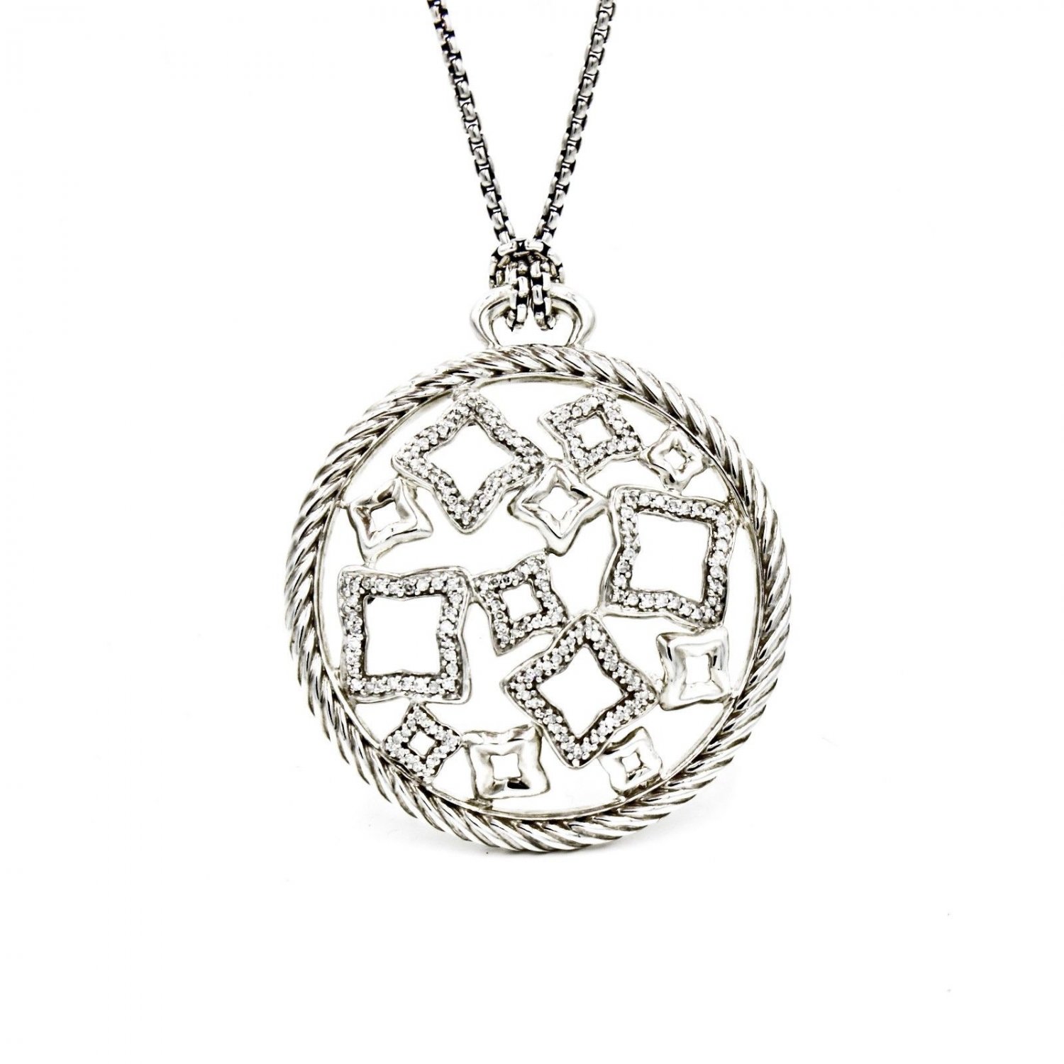 David Yurman XL Quatrefoil Pendant Necklace in Sterling Silver with Diamonds 16"