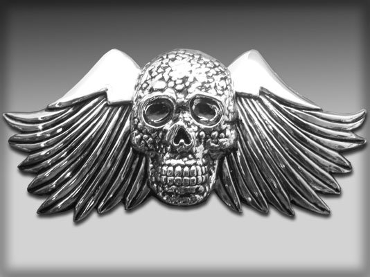 Chrome Large Wing Skull Belt Buckle