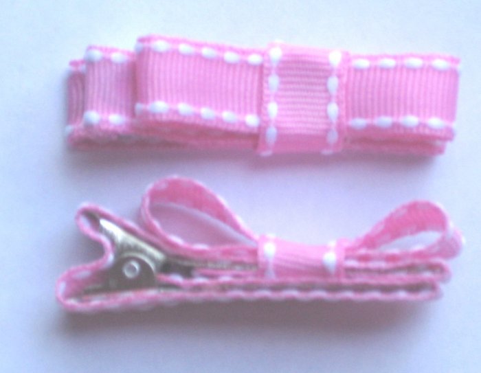 Set of 2 Pink Stiched Hair Clips