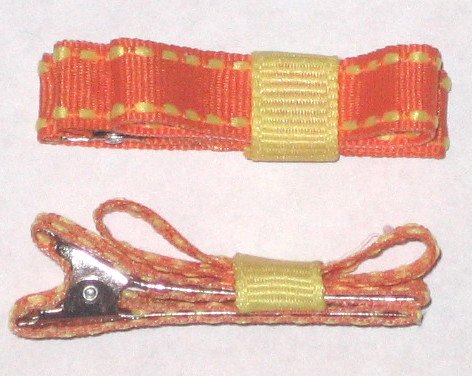 Set of 2 Orange/Yellow Stiched Hair Clips