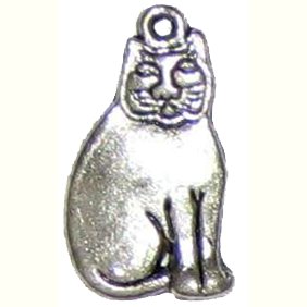 6 Silver Metal Smooth Sitting Cat Charms - Cats