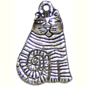 6 Silver Metal Striped Sitting Cat Charms - Cats