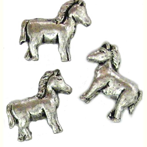 6 Antique Silver Horse Beads - Horses