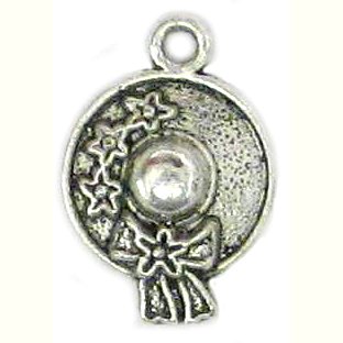 6 Antique Silver Hat with Ribbon Charms