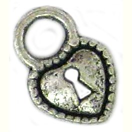 6 Antique Silver Heart Padlock Charms