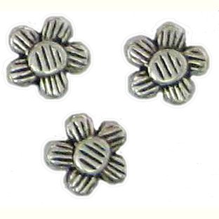 10 Antique Silver Grooved Flower Beads - Flowers
