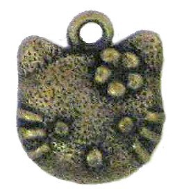6 Antique Bronze Large Cat Head Charms - Cats