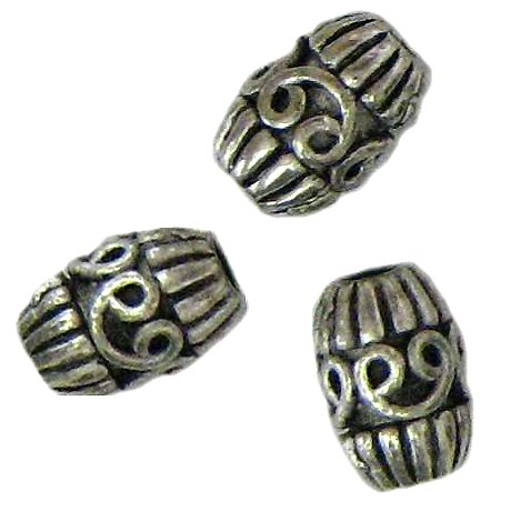 10 Antique Silver Swirl Barrel Beads